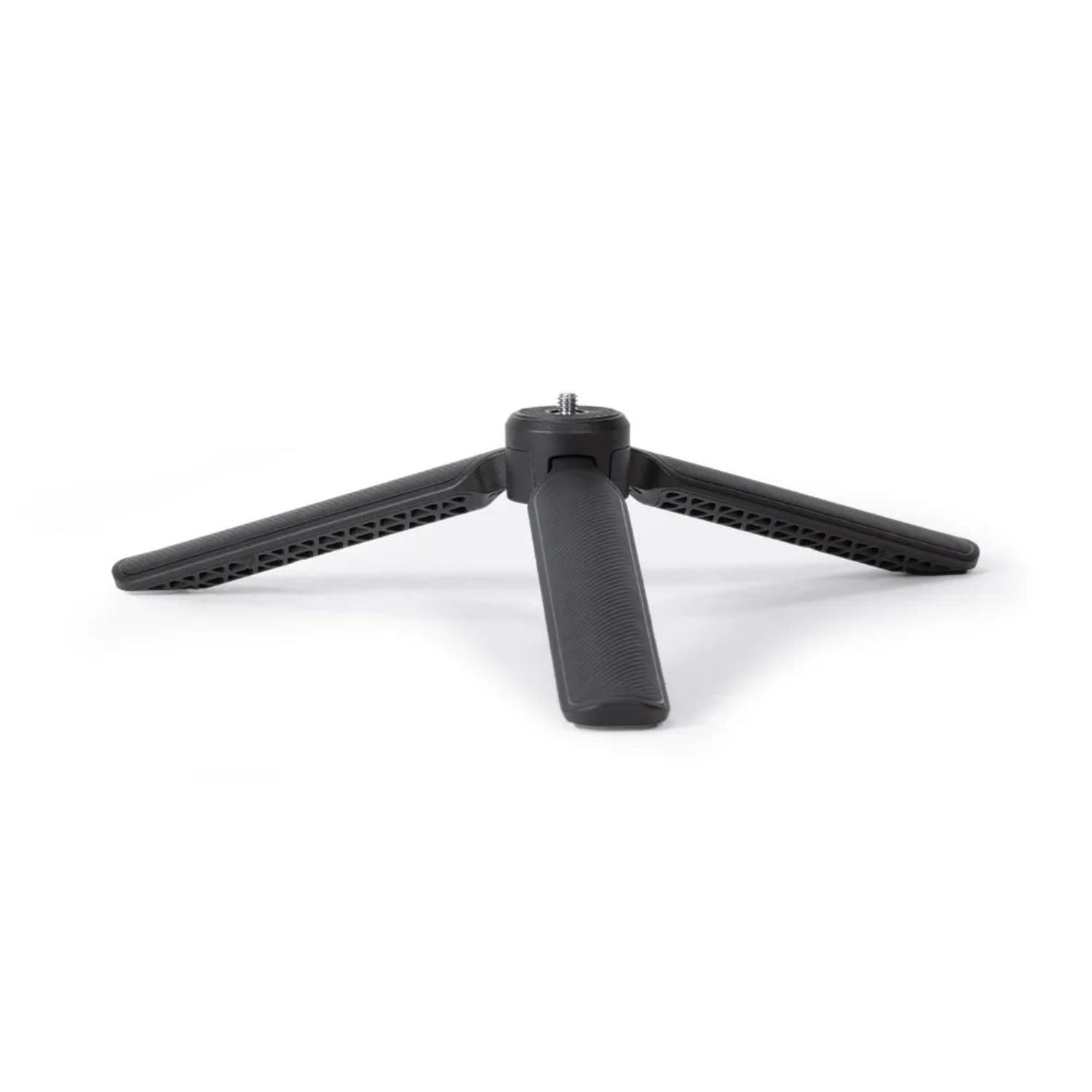 Black desktop tripod with three spread legs and quick-open center column